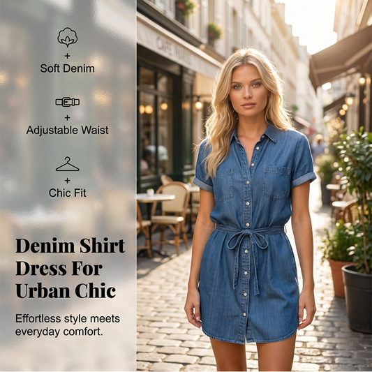 👗✨ Avslappnad denimskjortklänning med dragsko