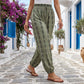 👖 50% RABATT NU! 🌸 Dambyxor med smockad hög midja och lykta-silhuett – Luftiga, andningsbara & elastisk midja – Perfekta för sommar, strand eller resort – trendiga och bekväma 🌿