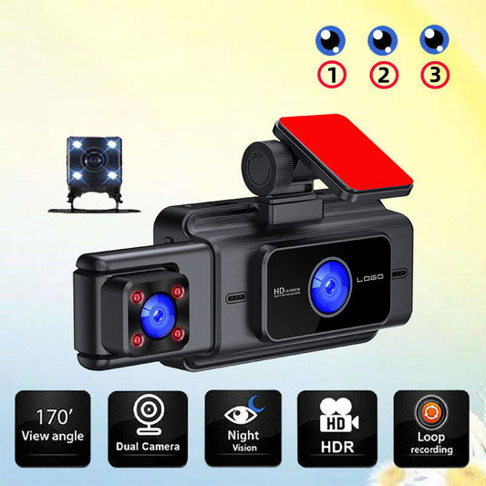 🔥✨Fordons-dashcam med nattseende – 3 kanaler