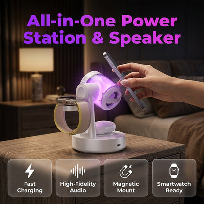 📱 3-i-1 magnetisk laddningsdocka med högtalare – trådlös laddning, Bluetooth-musik & handsfree-samtal, frigör skrivbordsytan 🖥️