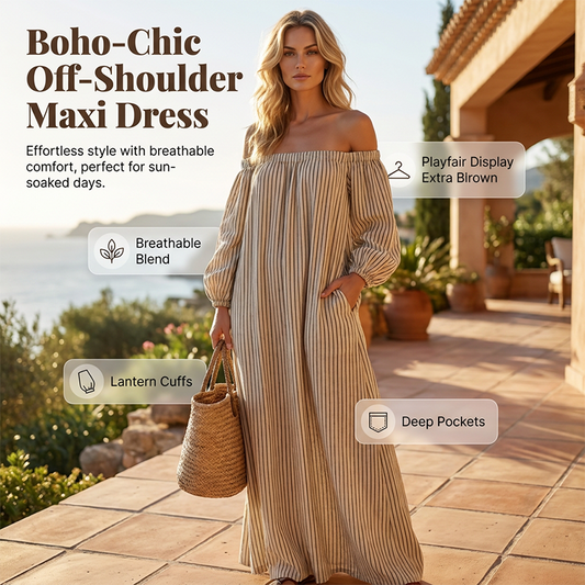 👗Damklänning Off-Shoulder Maxiklänning med Lykthylsa