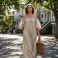 👗Damklänning Off-Shoulder Maxiklänning med Lykthylsa