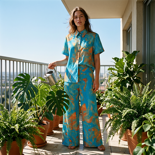 ✨Damset med kortärmad topp och byxor – Casual stil