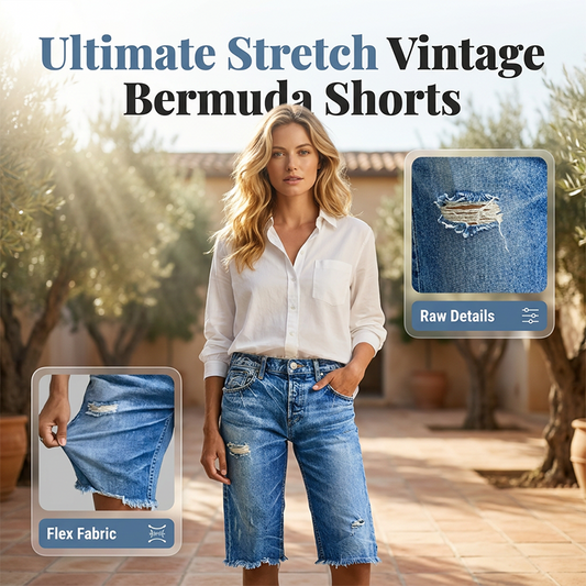 🩳 50 % RABATT JUST NU! 🩹 Bermudashorts i slitna jeans i dammodell – avslappnad passform och obearbetad nederkant – perfekta för sommaren, streetwear eller avslappnade dagar – mjuka och stretchiga 🌸✨