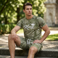 😍Herr Casual Fejk Denim Print T-shirt & Shorts Set