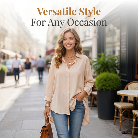 🔥 50 % RABATT! 👚 Damblus med krage ✨ Löst sittande, långa ärmar och knäppning – perfekt för vardag och fritid
