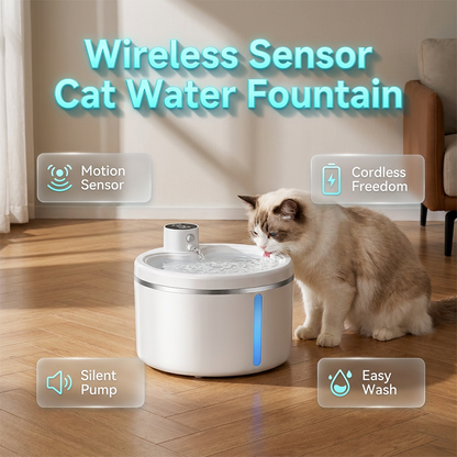 🐱 Trådlös automatisk vattenfontän för katter – smart rörelsesensor, IPX7 vattentät & tyst drift – perfekt för katter som älskar rinnande vatten 💧✨