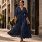 👗Elegant klänning med V-ringning och mönster för damer