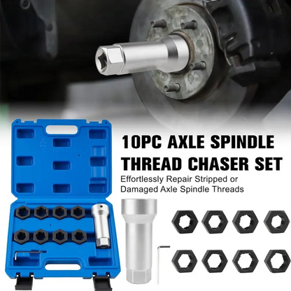 🔩 🛠️ 10-Piece Axle Spindle Thread Chaser Set – premium Cr-Mo stål, 8 storlekar & portabel förvaringsväska – perfekt för fordonsreparation 🚗