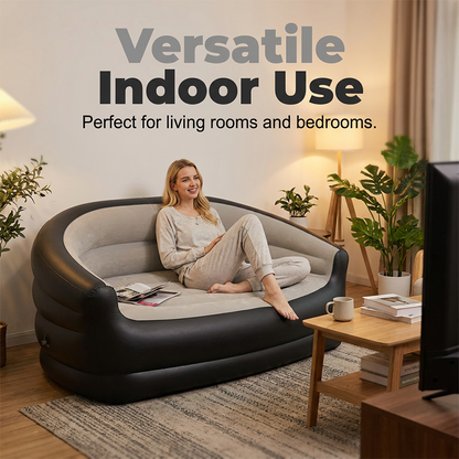 🛋️ 50 % RABATT NU! 💨 Uppblåsbar dubbelsoffa – omedelbar komfort, rymlig & premium flockad yta – snabb uppblåsning var som helst 🏠