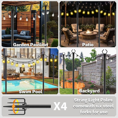 🎊✨Utomhusstolpe för Ljusslinga – Justerbar Höjd, 5-Bens Sockel & Integrerad Krok