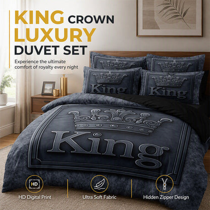 👑 50% RABATT! ✨ Modernt King Crown 3-delat bäddset – Lyxigt påslakanset i borstad mikrofiber med dold dragkedja