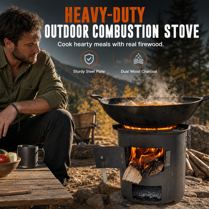 🔥 50% RABATT! ✨ Kraftigt Stormkök i Kolstål för Ved & Kol – Portabelt Campingkök & Vildmarksspis 3-i-1 ⛺