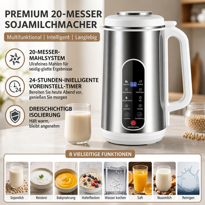 🔥Multifunktionell sojamjölksmaskin och mixer i 304 rostfritt stål med stor kapacitet, filterfri hushållsmatberedare med smart timer