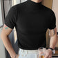 Stickad Enfärgad T-Shirt med Hög Halsringning