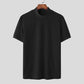 Stickad Enfärgad T-Shirt med Hög Halsringning