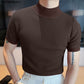 Stickad Enfärgad T-Shirt med Hög Halsringning