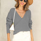 Pull en maille à manches longues et col en V pour femmes