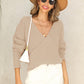 Pull en maille à manches longues et col en V pour femmes