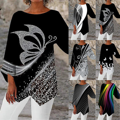 💥Two pieces free shipping✨[40-90 kg] Long-sleeved shirt with round neck and geometric print