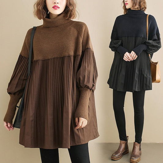 🎅 Julförsäljning - 50% rabatt 🥳Plus Size enfärgad stickad klänning med lyktaärmar